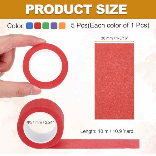 HARFINGTON 5pcs 1-3/16" x 11 Yard Colored Masking Tape Universal Crepe Paper Colorful Masking Painter Tape for Art Drawing DIY Handcraft Sealing, Dark Blue Dark Green Red Orange Purple - color: Dark Blue Dark Green Red Orange Purple, size: 1-3/16" x 11 Ya