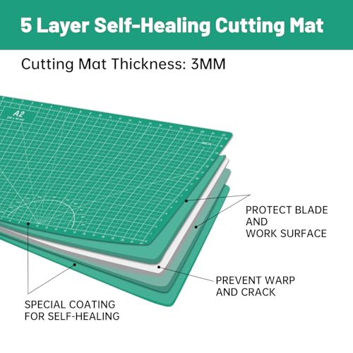 Headley Tools Thickened 18 x 24 Inch Self Healing Sewing Cutting Mat, A2 Rotary Cutting Sewing Mat for Crafts, Double Sided 5-Ply Table Cutting Board for Fabric Quilting Leather Hobby, (Green) - color: Dark Green, size: 23.6"L x 17.7"W