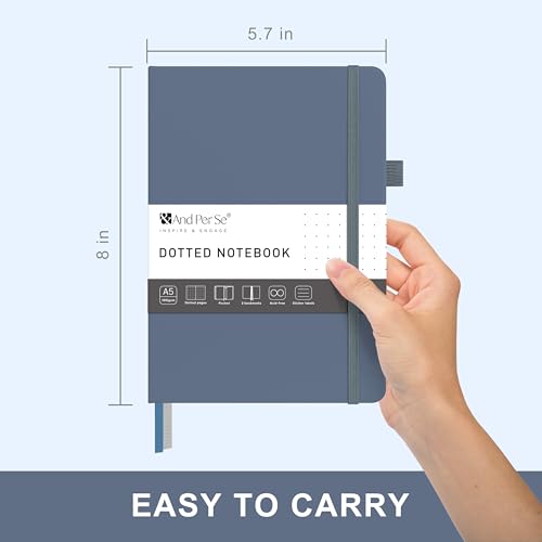 &And Per Se Dotted Journal – A5 Hardcover, Dot Grid Notebook for Planning & Journaling, 160 Pages 100gsm Paper, Stickers - 5.7”x8” (Dark Blue) - color: Dark Blue, style: Dotted 160 pages