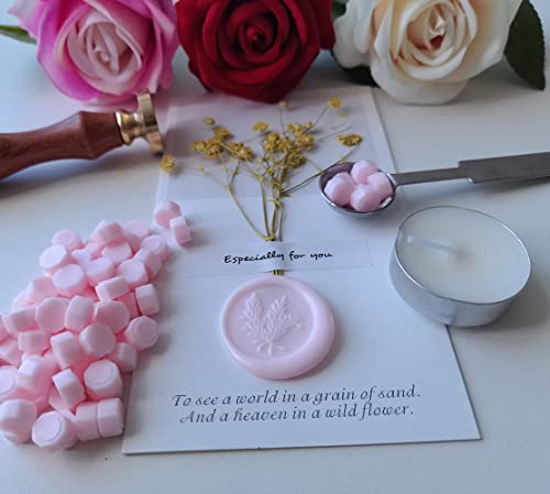 400 Pieces Sealing Wax Beads Seal Stamp, PORXFLY Pink Wax Seal Beads Great for Wedding Invitations, Wine Packages,Cards Envelopes, Gift Wrapping (Light Powder) - color: Light Powder