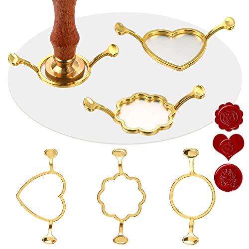 3PCS Metal Molds for Wax Seal Stamp, Round Flower and Heart Shape Stamp Rings for Wedding Invitations Envelopes Cards Wine Packaging
