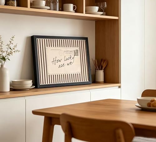 Framed How Lucky Are We Postcard Wall Art, Vintage Brown Stripe Canvas Print, Romantic Farmhouse Decor for Living Room Bedroom Nursery Guest Room - color: Floral-10, size: 10"L x 8"W