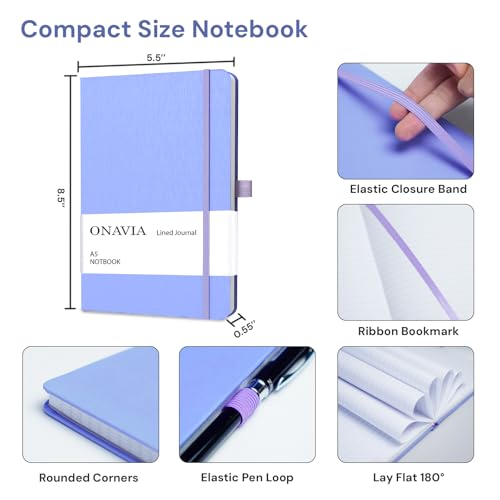 ONAVIA A5 Notebooks for Work, Lined Journal, 160 Pages, Cornflower | 80 Sheets, 5.8 x 8.3 in, Lay Flat, College Ruled, A5 Hardcover Journal, Lined Notebook for Work, School, Note Taking - color: Cornflower Blue