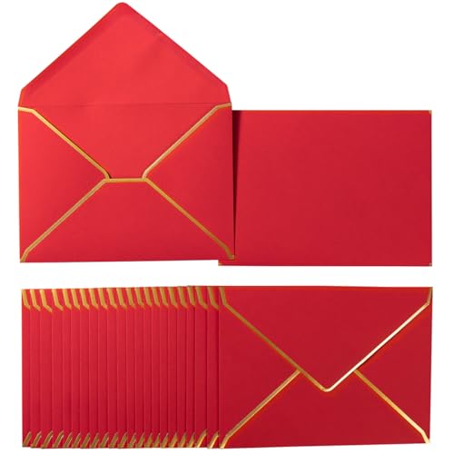 50 Pack A4 Envelopes Red 4x6 with Gold Border, 4.25x6.25 inches - color: Red, size: A4 (4.25x6.25)