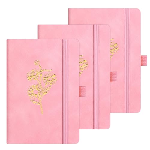 BOBO RABBIT Pocket Lined Notebooks Mini Aesthetic Floral Hardcover Journals - color: 3 Pack Pink