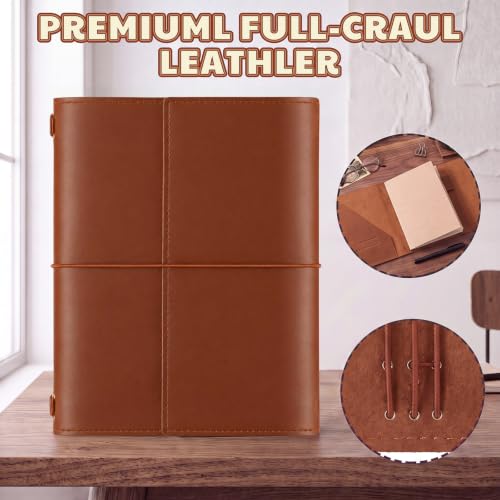 Eaasty A5 Genuine Leather Refillable Notebook Travel Journal, Light Brown - color: Light Brown