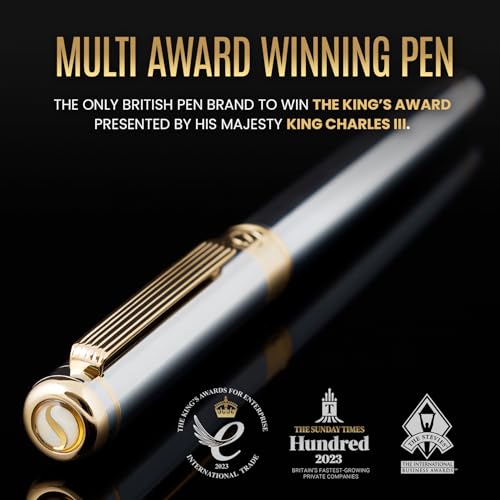 Scriveiner Silver Chrome Fountain Pen - Stunning Luxury Pen, Real Gold Finish, Schmidt Gilded Nib (Broad), Best Gift Set for Men & Women, Professional, Executive Office, Nice Designer Pens - color: 10. Silver Chrome with Gold, style: Broad Nib