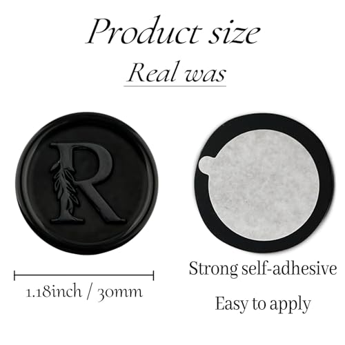 25Pcs Black Wax Seal Stickers Handmade Vintage Botanical Leaves Adhesive Letter Wax Stickers for Wedding Party Invitations, Envelope, Gift Wrap, Christmas(Initial R, Black) - color: Black-25pcs, size: R