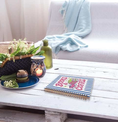 Book Coffee Lover Blue Striped Notebook Gifts for Women 5.5x8.3 - color: White-24