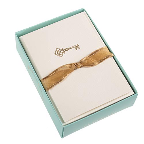 Graphique Key La Petite Presse Boxed Notecards - 10 Embossed and Embellished Gold Foil Vintage Key Blank Cards with Matching Envelopes, 3.25" x 4.75" (L1543CB) - color: Key