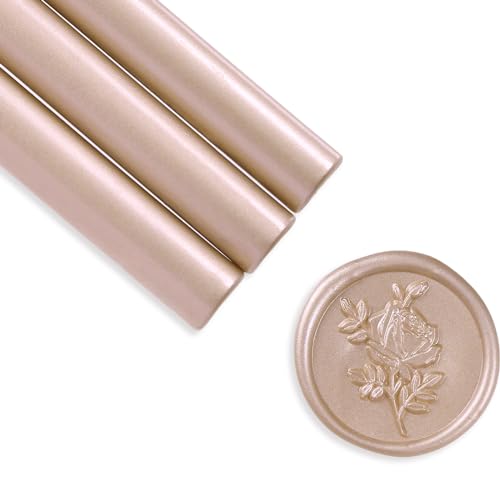 UNIQOOO Metallic Champagne Rose Glue Gun Sealing Wax Sticks for Wax Stamp, Wedding Invitation, Card Envelope, Snail Mail, Wine Package, Gift, Pack of 8 - color: Champagne Rose