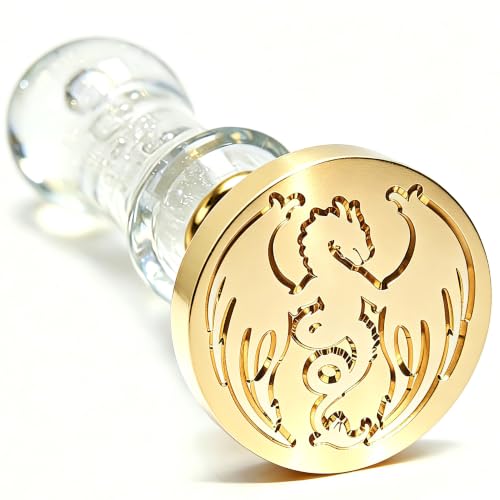 LANKIN Dragon Wax Seal Stamp; 25mm Brass Head with White Bubble Handle(No.2) - color: Dragon-2
