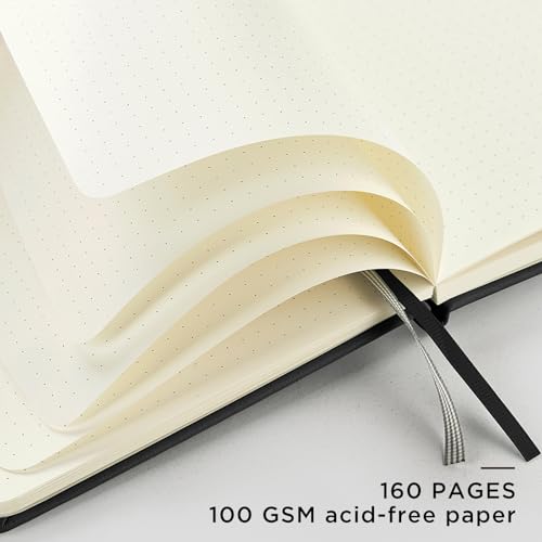 &And Per Se Dotted Notebook with Pen, A5 Hardcover Dotted Journal, 160 Pages 100GSM Thick Paper Dot Grid Journal with Fineliner Pen (Black) - color: Black, size: 160-Dotted