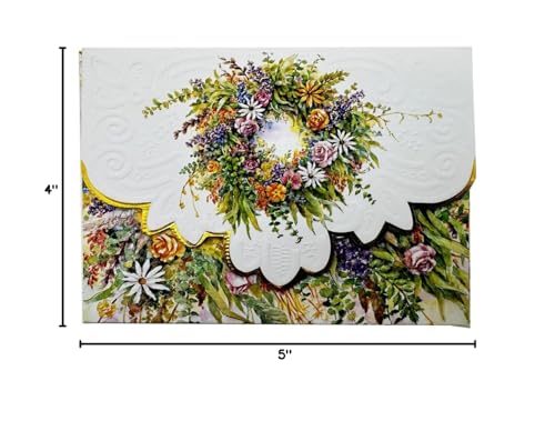 Poster Foundry Set of 3 - Wreath Boxed Note Cards by Carol Wilson. 10 embossed 4x5 Die-Cut Notecards and Matching Envelopes in Decorative Gift Box with Magnetic Flap. NCP2133 - color: Floral - Wreath, style: 3 gift box sets / 30 cards total
