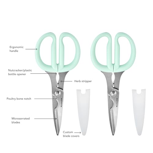 KitchenAid Classic 2-Piece Multipurpose Kitchen Shear Set with Blade Sheath - Spearmint, Herb Stripper, Poultry Shears, Pizza Cutter, Nutcracker - color: Spearmint, size: 2 Pack