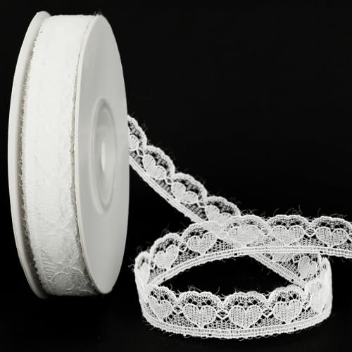 White Lace Trim Ribbon, 5/8 inch 20Yard Heart Pattern Lace Ribbon - color: White-5/8"