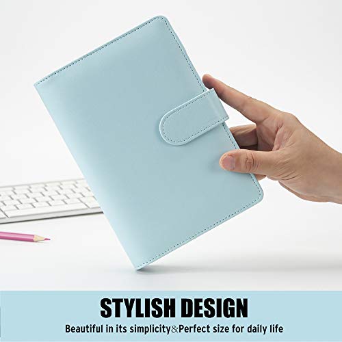 Sooez A6 Notebook Binder, 6 Ring Planner with Stylish Design, Loose Leaf Personal Organizer Binder Cover with Magnetic Buckle Closure, PU Leather Binder for Women with Soft Colors, 7.48"x5.2" - color: Mint Blue, size: A6