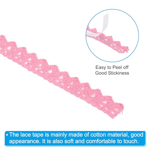 PATIKIL 0.6" Wide 2 Yards Self-Adhesive Lace Tape Lace Ribbon, 3 Pack Cotton Washi Trim Stickers Masking for Craft Scrapbooking DIY Card Making, Dark Pink - color: Dark Pink
