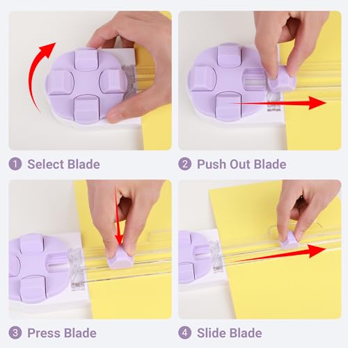 4-in-1 Rotary Paper Trimmer, 9 Inch, 360-Degree Head, Purple - color: Purple