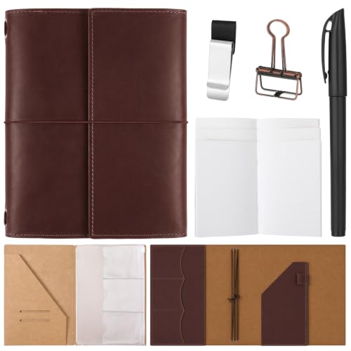 Eaasty A5 Genuine Leather Refillable Notebook Travel Journal, Dark Brown - color: Dark Brown