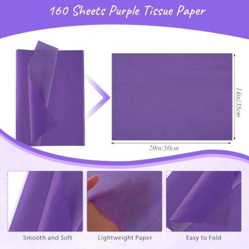 woric 160 Sheets Purple Tissue Paper for Gift Bags 20 x 14 Inch | Gift Wrapping Tissue Paper Bulk for DIY Arts Crafts Wedding Birthday First Day of School Decorations - color: Purple