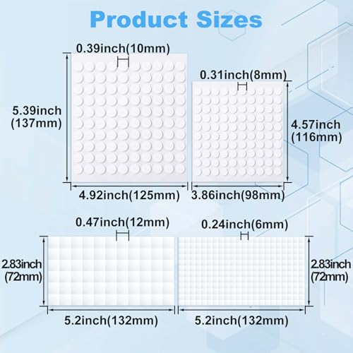 Joez Wonderful 4 Sheets Foam Adhesive Squares, 4 Sizes, White - style: 4 Sheets (6mm+12mm, 8mm+10mm)