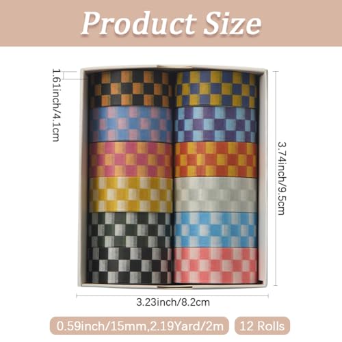 CRASPIRE 12 Rolls Grid Washi Tape Set Checkered Basic Pattern Decor Masking Tapes Adhesive Colored Writable Stickers Scrapbooking Planners Journaling DIY Crafts Gifts Wrapping Notebooks School - style: Plaid Styles-2