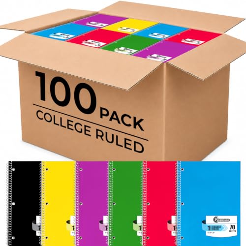 Rosmonde 100 Pack, 1 Subject Spiral Notebook College Ruled Bulk, 70 Sheets | Single Subject Spiral Notebook Bulk, 140 Pages, 8 x 10-1/2", 3 Hole Punched, Bulk College Ruled Notebooks, Subject Notebook - size: 100 Pack, style: 1 Subject - Soft Cover