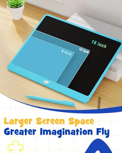 TEKFUN 16" LCD Writing Tablet for Kids & Family, Large Reusable Writing Pad for Homework, Notes Daily Use, Screen-Free Drawing & Note Board for Home, School,Travel (Blue) - color: Blue, size: 16 Inch