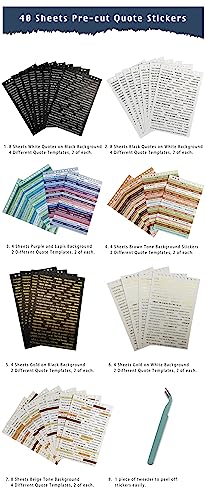 PRSTINCOL 2370 Pcs Word Stickers for Journaling,40 Sheets Quote Stickers Gold Foil Small Talk Stickers for Junk Journal Craft,Scrapbooking Supplies Making - color: Quote Stickers Book
