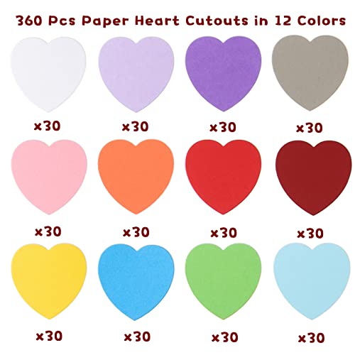 360 Pcs Heart Cutouts Paper Shapes, Assorted Color Valentine Hearts Cardstock Heart Cut Out Decorations for Valentine’s Day, Wedding, Party & Bulletin Board Seasonal Display