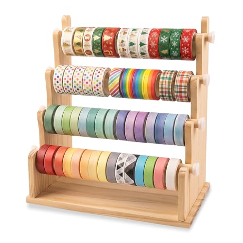 Washi Tape Organizer, 4-Tier Wooden Ribbon Holder Storage for Art Supplies