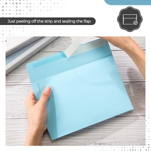 Harloon 100 Pcs A9 Invitation Envelopes 5.75 x 8.75 Inch Self Adhesive Wedding Invitation Envelopes Paper Greeting Card Envelope for Photos Letters Baby Shower Office 110 Gsm Paper(Light Blue) - color: Light Blue