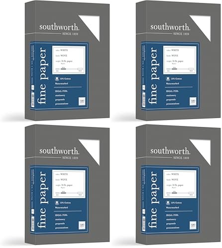 Southworth 404C 25% Cotton Business Paper White 24 lbs. Wove 8-1/2 x 11 500/Box FSC,(Pack of 4) - color: White, size: 8.5" x 11" (Pack of 4)