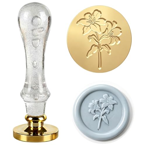 LANKIN Lily Wax Seal Stamp, Floral Plant Theme; 25mm Brass Head with - color: Lily