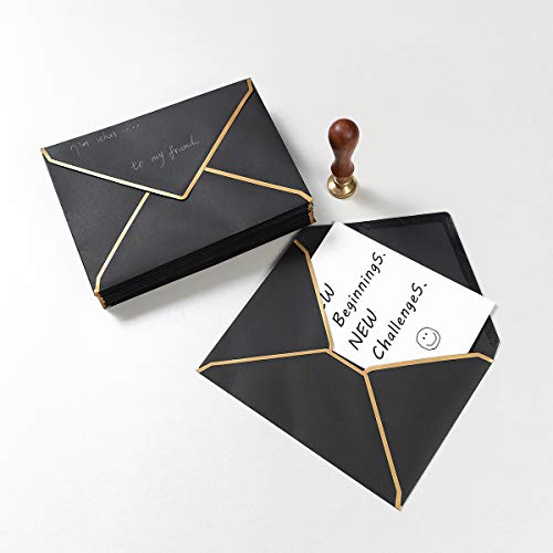 50 Pack A4 Envelopes Black 4x6 with Gold Border, 4.25x6.25 | Self-Adhesive, V Flap, For Wedding, Graduation, Baby Shower, Parties, Invitations - color: Black, size: A4 (4.25x6.25)