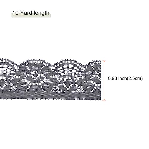 MECCANIXITY Lace Trim Vintage Crochet 0.98" x 10yards Dark Gray Stretch Lace Ribbon for DIY Scrapbooking Clothes Fabric Wedding Decoration Gift Wrap - color: Dark Gray, size: 1" x 10 Yards