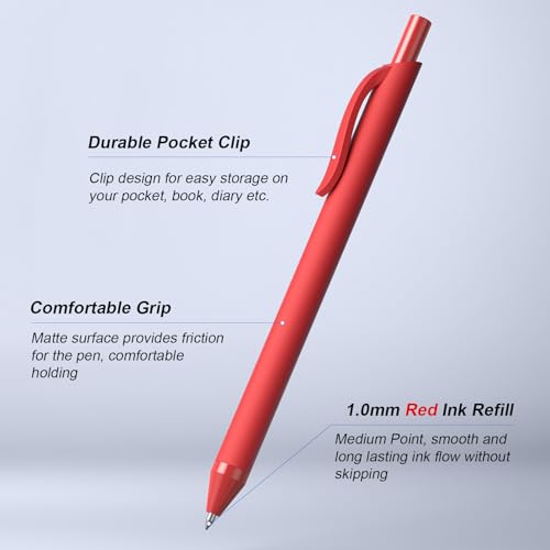 208 Pack Red Pens - Bulk Pens 1.0mm No Bleed Retractable Ballpoint Pens | Medium Point Smooth Writing Black Ink Click Pen for Waitress, Server, Office, business - color: Red (Red ink)