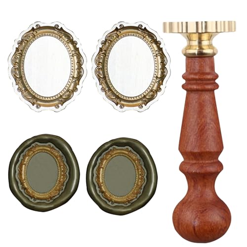 Frame Wax Seal Stamp, 3D Embossed Relief Carving Head and Wood Handle for Wax Seal Stamp Kit, Decor for Envelope Letter Wedding Invitation (F5) - color: Frame Wax Seal Stamp 5