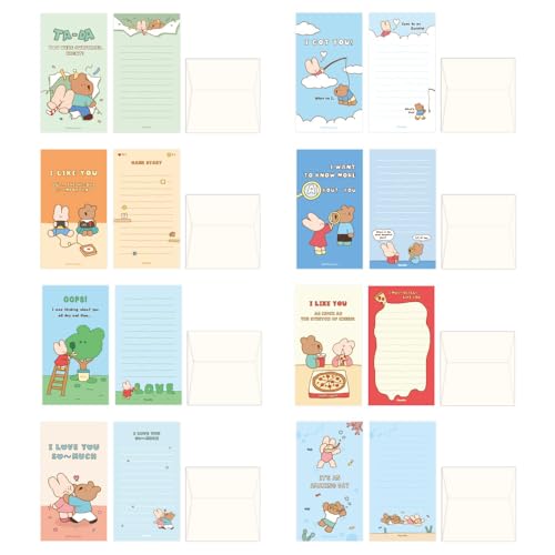 Monolike Happy and Lucky Littles Series.1 Mini Letter Paper and Envelopes Set - 8Type, 32 Letter Paper + 16 Envelopes - color: Happy and Lucky Littles Series.1