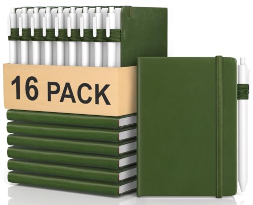 Oucaru Small Notebook 16 Pack, A6 Pocket Notebook, Mini Lined Journal - color: B-Forest Green, style: 16 Pack