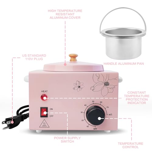 Portable Pink Wax Warmer with Adjustable Temperature and Wax Sticks for Painless Hair Removal for Women and Men - color: Pink-Single Pot