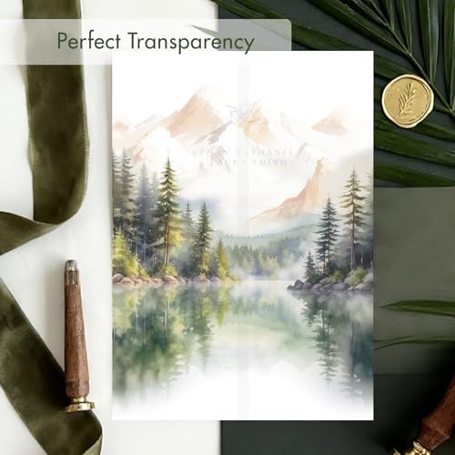 50 Pack Pre-Folded Vellum Jackets for 5x7 Invitations,AZAZA Translucent Invitation Sleeves,115GSM Vellum Jackets 5x7, Wedding Invitation Accessories, for Weddings Birthdays,Watercolor Forest Landscape - color: 50Pack--Watercolor Forest Landscape