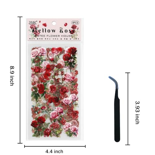 Flower Stickers 540+ PCS Classic Floral PET with Metal Tweezer - color: Poetic Blossoms