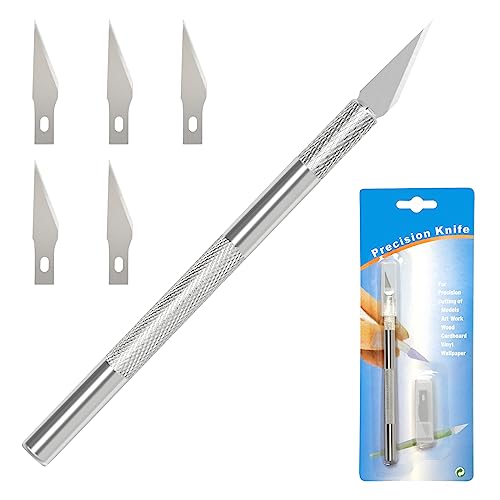 Precision Craft Knife Set - Sharp Razor Blades & Exacto Knife for Carving, Modeling, Scrapbooking, and Sculpting - Perfect for Woodworking, Stenciling, DIY Projects & Precision Cutting (Silver) - color: Silver