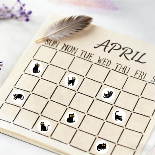 500Pcs 5 Sheets Black Cat Planner Stickers 0.5 Inch Mini Calendar Sticker Cat Self Adhesive Waterproof Decals for Journal Envelope Scrapbooking Activities Scheduling Party Marking Decor - style: Cat