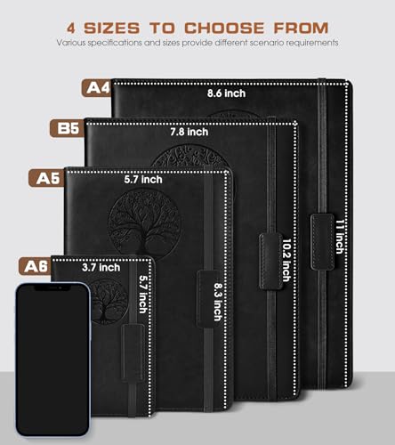 Biuwory Leather Journal Notebook, 256 Thick Lined Pages, Hardcover 8.6"×11" | A4 Large Vintage Journal for Women Men,Work,School,Business,Travel Diary,Note taking,College Ruled Writing,Daily Journaling - color: Black, size: Lined-256 Pages (8.6"×11")