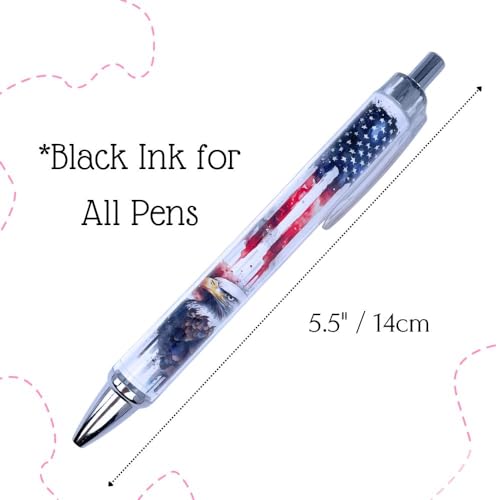 YJ PREMIUMS 6PC American Flag Pens Eagle Black and White Striped Ink Pen for 4th USA Themed Military Veterans Day Marine Crops Employees Gifts Stuff Souvenirs Novelty Items - style: American