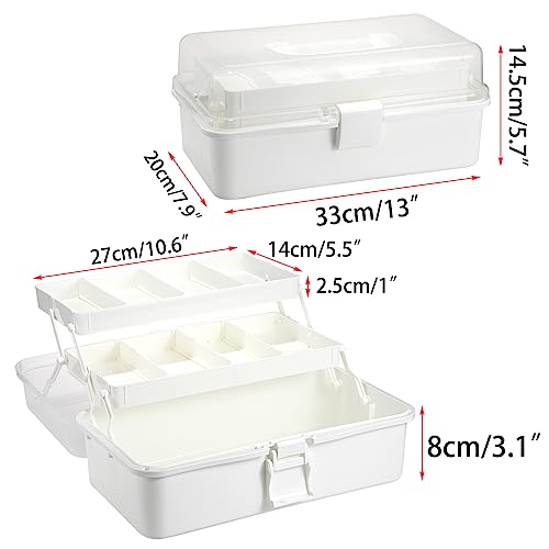 BTSKY 3-Layer Plastic Dividing Storage Box Craft Organizer and Storage | Portable Handled Art Supply Organizer with Adjustable Spacers Multipurpose Home Utility Box for Medicine Sewing(Beige White) - color: Beige White