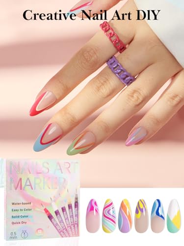 EBANKU 12 Colors Nail Art Pens Set, Nail Polish Pens for Nail Art Quick Drying 3D Acrylic Paint Markers for Painting Dotting Liner Pen Nail Salon DIY - color: 12P(B)